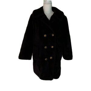 Vintage Teddy Coat Womens Double Breasted Long Sleeve Brown Orange Quilted Liner